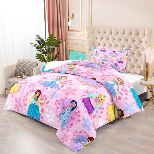Princess Comforter Sets Standard for Girls, Cute Princess Bedding Comforter Sets, Pink standard Size Comforter Set for Girls Kids Standard Bedding Set with 1 Pillowcase