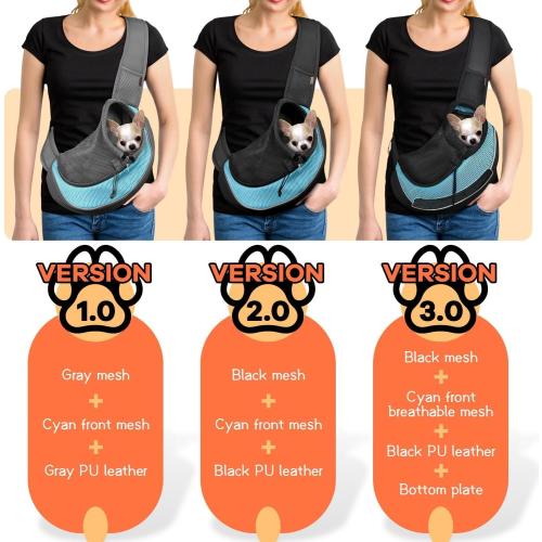 YUDODO Pet Sling Carrier for Small Dogs & Cats – Hands-Free Puppy Carrier with Safety Hook, Large Zipper Pocket, Soft Breathable Mesh, Adjustable Strap & Reflective Strip (Cyan 2.0 M)