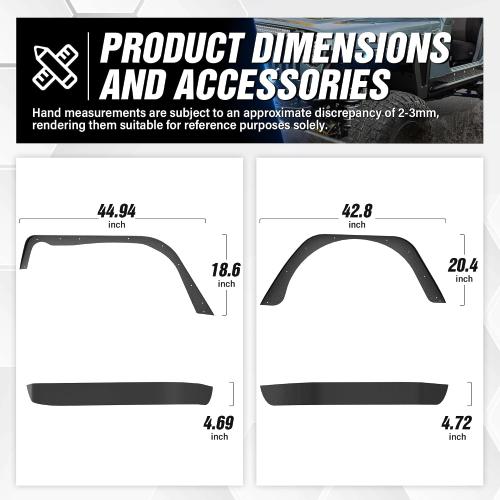 Black 4 pcs for Wrangler TJ LJ Flat Front & Rear Fender Flares Compatible with 1997-2006 Jeep Wrangler TJ & 2004-2006 Jeep Wrangler LJ, Off-Road Heavy Duty Steel Mud Guard Combo Wheel Fenders 4 PCS Kit
