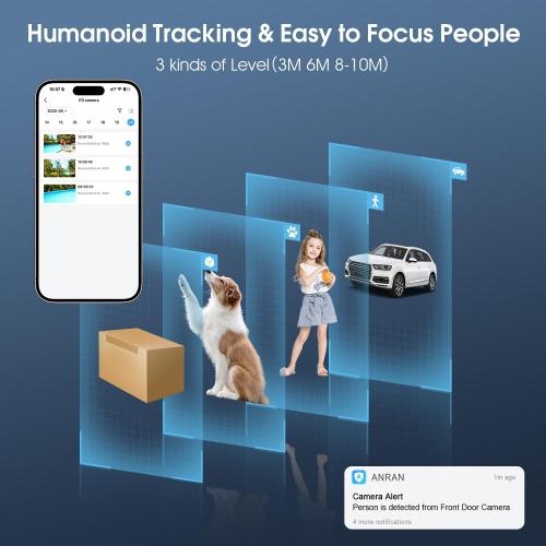 ANRAN 2K WiFi Security Camera Outdoor: 2.4/5GHz Dual-Band, Auto-Tracking, 2-Way Audio, Color Night Vision, 24/7 Recording, 3MP Pan-Tilt 360° View Camera for Home/House