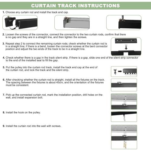 MLOQI Curtain Tracks Ceiling Wall Mounted with Soundproof Strips, Curtains Tracks Rails System, Black Ceiling Track for Curtains 3-6 Feet