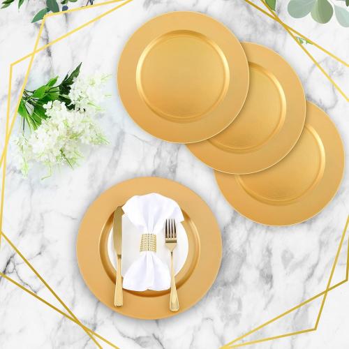 100 Pcs Charger Plates Bulk 13 Inch Round Wedding Chargers Plastic Plate Dinner for Wedding Party Baby Shower Table Setting Event Decoration(Gold)