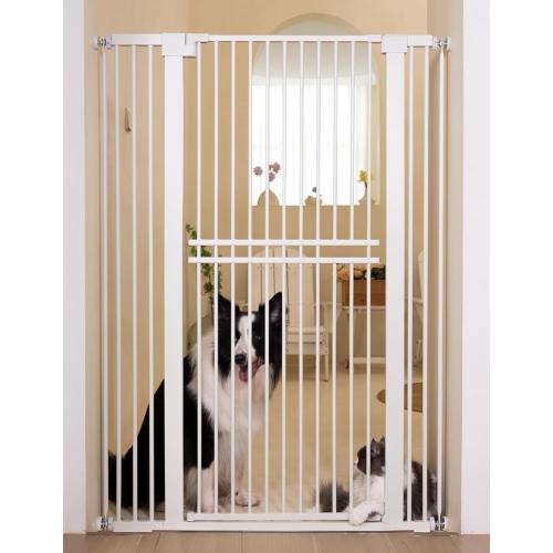 No Pawblems 55 Extra Tall Pet Gate for Cat/Dog, 29-40 Wide Auto Close Tall Dog Gate, 1.37 Ultra Narrow Spacing, NO Drilling Pressure Mounted for Doorways/Hallways, White