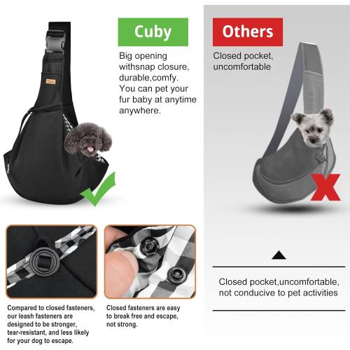 CUBY Dog and Cat Sling Carrier, Hand-Free Dog Carrier Slings with Adjustable Straps Pocker, Puppy Slings Carrier for Small Dogs Cats Outdoor Travel Bag(Black, M-Adjustable Strap)
