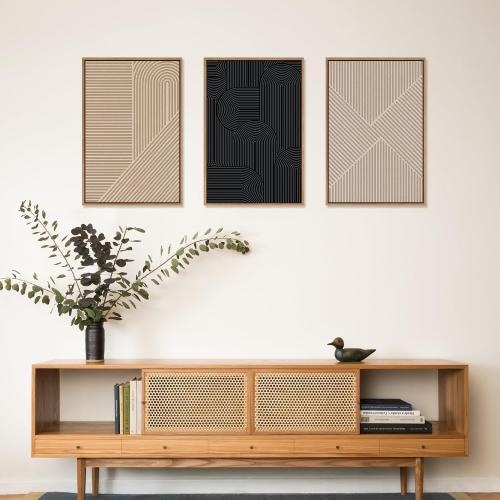 LHIUEM Large Abstract Textured Line Framed Canvas Wall Art,Boho Beige Black Wall Decor,Modern Neutral Minimalist Art Painting Painting for Living Room,Bedroom,Dining Room,Office -16x24x3