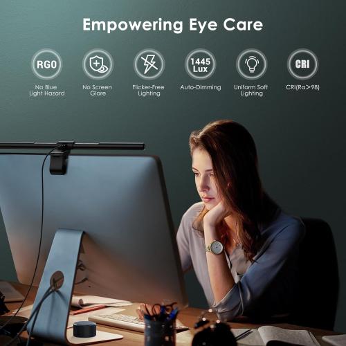 Quntis Monitor Light Bar PRO  with Remote Control, Fit for Curved/Flat Monitor, Eye-Care USB Computer Lamp Dimmable Screen Light Bar with Auto-Dimming, No Glare Home Office Gaming Desk Lamp