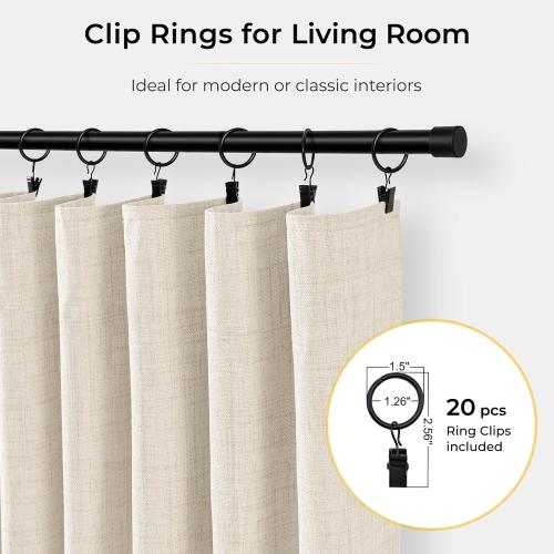 INOVADAY 100% Blackout Curtains for Bedroom, Black Out Curtains 84 Inch Long, Clip Rings Linen Blackout Drapes, Thermal Insulated Room Darkening for Living Room, 2 Panels - Cream,W50xL84