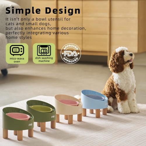 MS!MAKE SURE Cat Bowls, Adjustable Elevated Ceramic Cat Bowls with Anti-Slip Rubber Pad, Splash Guard, Lead & Cadmium Free, Whisker Friendly, for Puppies & Cats - 5.1 Wide, 295ML (10 oz), Green
