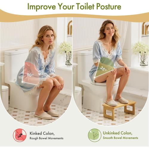 AmazerBath Bamboo Toilet Stool, Squat Potty Stool for Adults, Non-Slip Pooping Stools for Bathroom, Portable Potty Step Foot Stools for Kids, Assembly Required, 6.8''