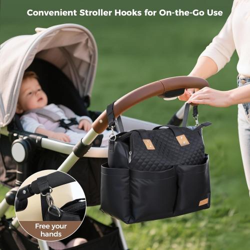 Lekebaby Diaper Bag Tote, Large Diaper Bags Waterproof,Large Mommy Bag Tote Bag Handbag Pink Travel, Black and Beige