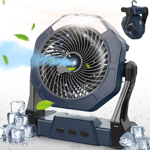 Portable Misting Camping Fans, Max 35H Runtime, Outdoor Cooling Fan for Patios, 8 Inch Battery Operated Rechargeable Fans, Water Spray Fan with LED Light, Travel Beach Camp Essential