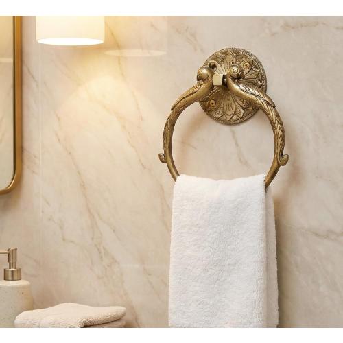7.5 Inches - Brass Hand Towel Hanger Holder | Hand Towel Hanger Holder | Towel Holder for Bathroom in Twin Peacock Design