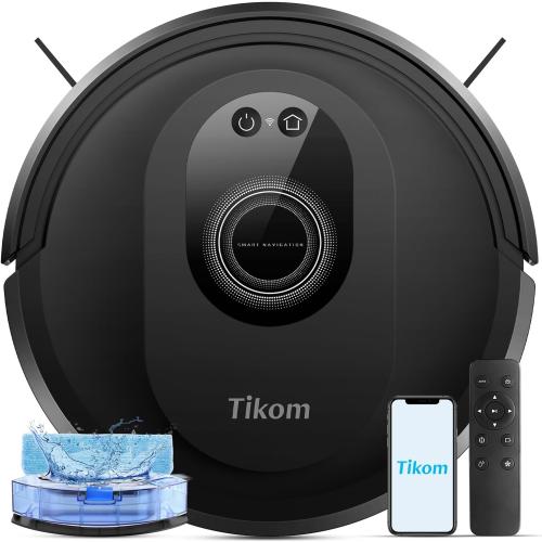 Used and missing parts Tikom Robot Vacuum and Mop Combo, 5000Pa Robotic Vacuum Cleaner, 150 Min Max, App & Remote Control, Ideal for Hard Floor, Carpet, Pet Hair, Self-Charge(G8000 Max)