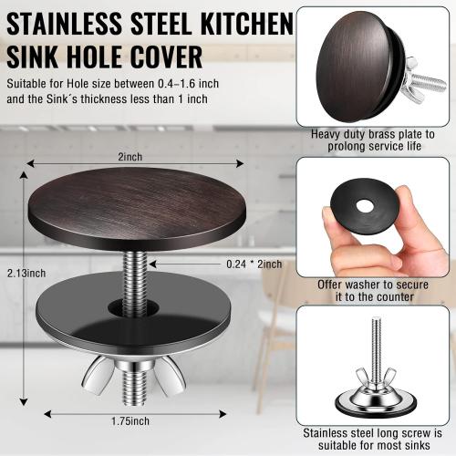 LEIFIDE 2 Inch Kitchen Sink Hole Cover Faucet Sink Hole Cap Stainless Steel Stopper Plug Plate Metal Blank for Bathroom Soap Dispenser Wash Basin(Oil Rubbed Bronze)
