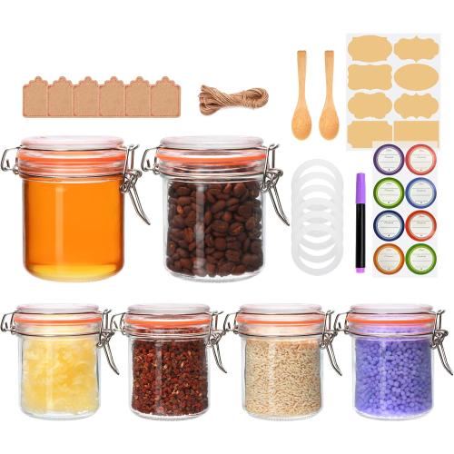 Flrolove 8 oz Small Airtight Glass Jars with Lids,Glass Food Storage Canisters with Lids, Mini Airtight Storage Container for Kitchen Canning, Spice, Honey, Nuts, Snacks, Flour, Set of 6
