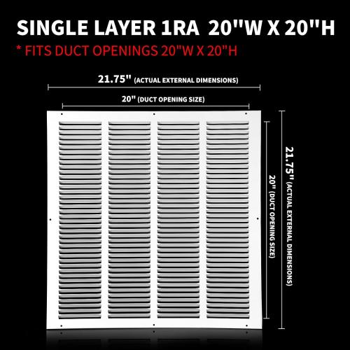 20x20 Return Air Grille(Duct Opening Size),Air Return Vent Cover,Flat Vent Cover,Rejillas De Aire Acondicionado para Casa,Return Air Grilles,Outer Dimensions:21.75Wx21.75H(20Wx20H, Duct Opening)