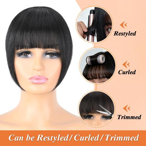 Yaki Straight Clip in Bangs with Temples for Black Women Natural Looking Synthetic Hair Fringe Hairpiece with 3 Secure Clips Kinky Straight Bangs Hair Extensions(Natural Black)