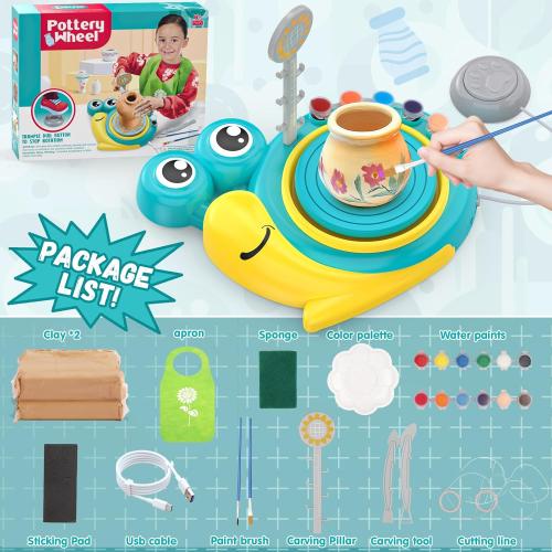 Pottery Wheel for Kids - Complete Art Supplies Arts & Crafts Kit, Crafts for Girls 8-12, Girls Boy Toys Birthday Halloween Christmas Gift for Kids Ages 6 7 8 9 10 11 12 , (Snail)