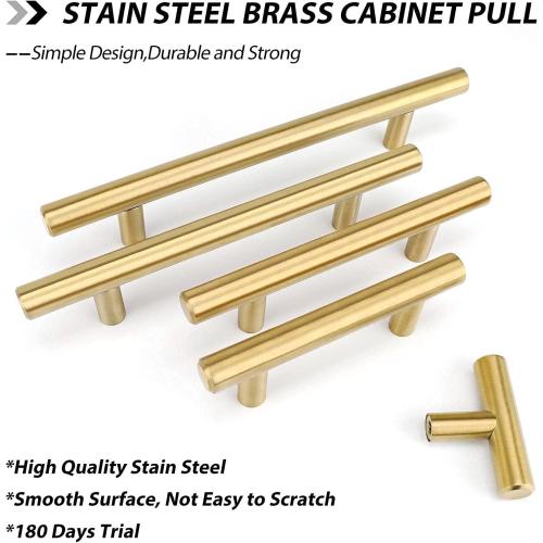 goldenwarm 10 Pack Gold Cabinet Handles Brushed Brass Drawer Pulls Gold Cabinet Pulls 3 inch - Kitchen Door Handles and Knobs Bathroom Bedroom Furniture Knobs Stainless Steel