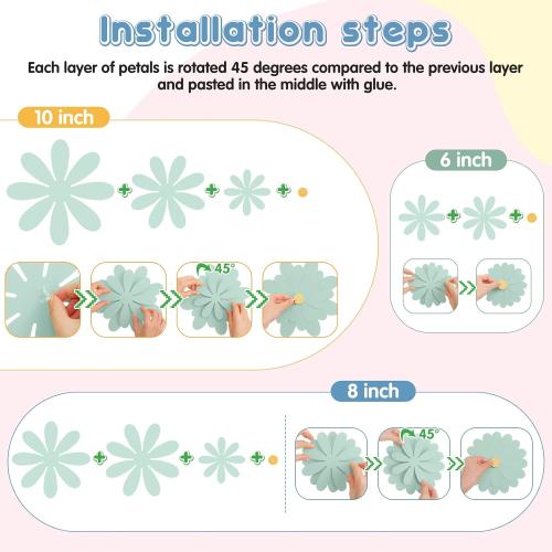MotiMind 18 Pcs Bright Color Paper Flowers DIY Decorations for Wall, Classroom, Office & Party Backdrop