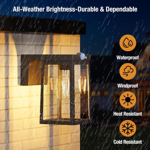 2 Pack Solar Porch Lights Outdoor with Motion Sensor, Dusk to Dawn Exterior Wall Lighting Fixtures Waterproof, LED Patio Lights Wall Sconce Outside Anti-Rust for Garage Frontdoor House, Black