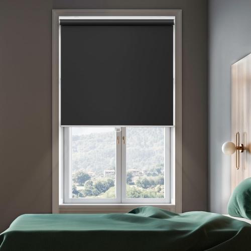 GENIMO 100% Blackout Roller Window Shades, Window Blinds Cordless with Thermal Insulated, UV Protection Fabric, Mini French Door Blinds for Home, Office, Bedroom, Easy to Install, Black, 42 W X 72 H