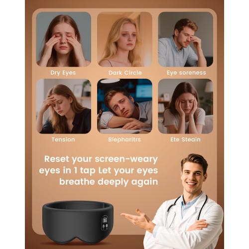 Anydance Heated Eye Mask - Cordless Eye Mask for Dry Eyes, Eye Relief, Improved Sleep, Timed Shutdown, 4 Temperature, Washable Eye Heating Pad for Travel, Removable for Cleaning - Black