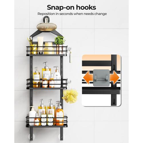 ODesign 3 Tier Height-Adjustable Shower Caddy Hanging Hanger Anti-Swing-Over The Shower Head Caddy-Shower Storage Organizer Bathroom Shelves Basket Shower Caddies-Black,11.9 x 4.84 x 36.2
