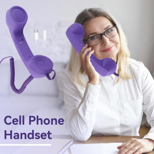 Telephone Handset for Cellphone, Retro Phone Handset with 3.5mm Jack Mobile Phone Receiver Old Telephone Headset Handheld Receiver for Cell Phone(Purple)