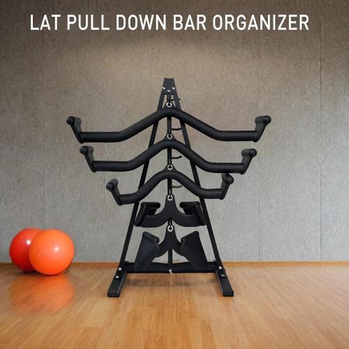 Wall Mounted Lat Pull Down Bar Organizer with Hooks, Home Gym Storage Rack for Lat Pulldown Attachments, Cable Attachments Rack for Gym Accessories