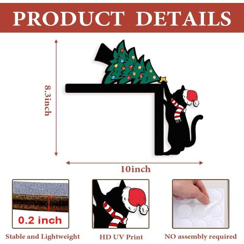 Pigort Christmas Decorations Funny Black Cat Door/Window Coner Toppers Windows Walls DIY Craft for Christmas Party Ornament (Black cat 2)