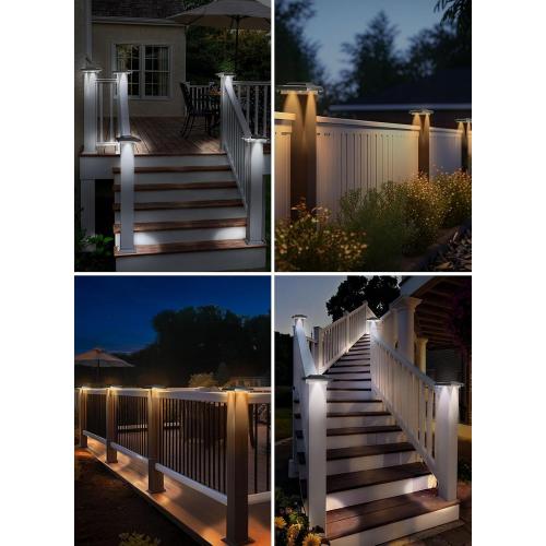 T-SUN 4x4 Solar Post Cap Lights, Fence Post Solar Lights Fit for 4x4 Vinyl Wooden Posts, IP65 Waterproof Outdoor Lighting for Stairs Step, Deck, Patio, Garden (6 Packs, Black, Warm/Cool White)