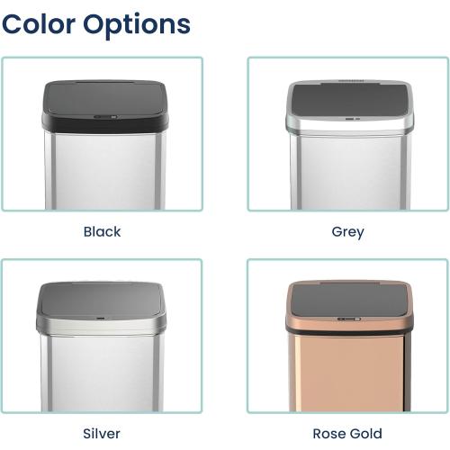 Ninestars Automatic Touchless Infrared Motion Sensor Trash Can, Stainless Steel Base (Rectangular, Black Lid), Black Trim