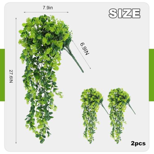 Fake Hanging Plants, 2pcs Artificial Hanging Plant, Faux Boxwood Shrubs Grass Hanging Plant Greenery for Wall Home Living Room Indoor Outdoor Decor (No Baskets)