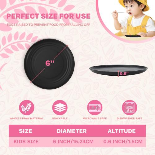 Homienly Black Small Plates | 5.7 Unbreakable Melamine Appetizer & Dessert Plates, Chic Wheat Straw Salad Plates | For Sushi, Cocktails, Bread & Side Dishes -Set of 8, Black