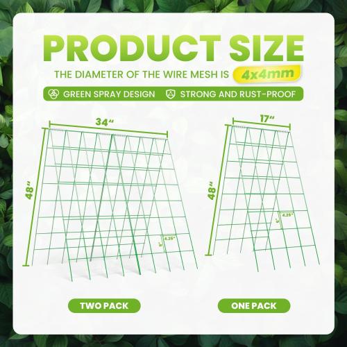 2 Pack Cucumber Trellis for Raised Bed 48 x 34, Foldable Garden Trellis for Climbing Plants Outdoor, A Frame Metal Trellis with Support Clips, Spiral Connectors and Twist Tie for Garden.