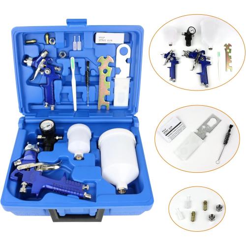 HVLP Air Gravity Spray Gun Set,2-Sprayer paint Gun,0.8mm 150ml & 1.4mm 600ml Auto Gravity Feed Painting with Locking Air Pressure Regulator Gauge Air Spray Nozzle Gun for Cake Decoration,Model Making