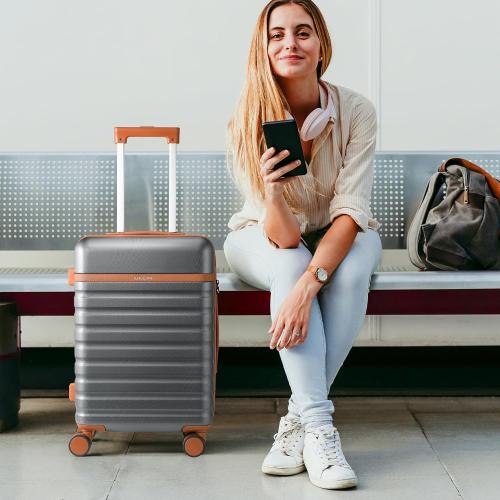 UKEIN Luggage Sets 3 Piece, Carry On Luggage 20In With Spinner Wheels,PC Hardside Suitcase Set with TSA Lock,Durable Carry On Suitcase With Travel Backpack for Men (Grey, 3 piece set (20inch))