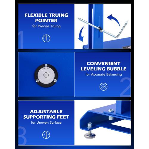 Color Blue Orion Motor Tech Motorcycle Wheel Balancer & Truing Stand, Tire Balancer Stand for Motorcycle Wheel with Adjustable Truing Pointer, Heavy Duty Bicycle Wheel Truing Stand for Sport Dirt Bike