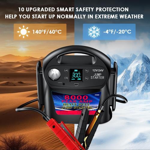 8000A 12V/24V Jump Starter for Large Gas & Diesel Engines, Heavy-Duty Portable Battery Booster Pack for Trucks, RVs & Commercial Vehicles with Force Start, Digital Display, LED Light & USB Charging