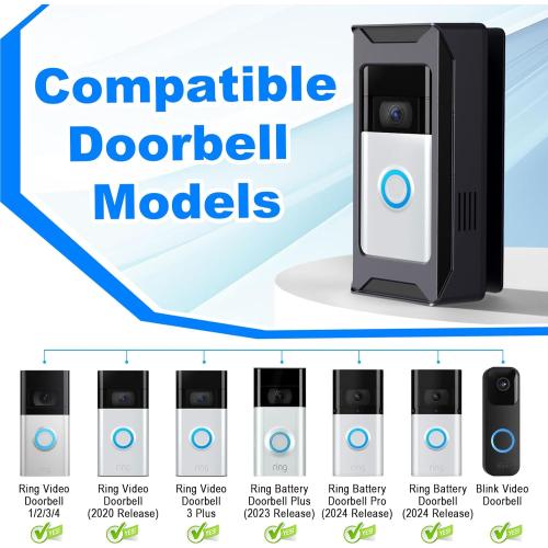 Anti-Theft Video Doorbell Mount Compatible with Ring/Blink Wireless Camera Doorbell, Adjustable Angle Mount No-Drill Battery Doorbell Bracket Accessories for Houses, Apartments, Businesses