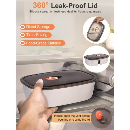 Electric-Lunch-Box-Heated-Food Warmer, 80W Heating Lunchbox for Adults, 2 Pack 1.5L Stainless Steel Containers, 12/24/110V Lonchera Eléctrica Portátil for Work/Car