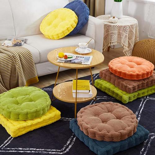 2 Pack Meditation Floor Pillow Large Square and Round Floor Cushions for Adults Yellow Corduroy Floor Seat Pillows Cushion for Living Room Balcony Tatami Yoga,18x18 Inch