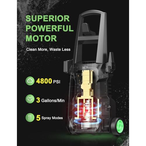 Electric Pressure Washer for Effortless Cleaning, 4800PSI Max 3.0GPM Power Washer, 4 Nozzles & Detachable Foam Cannon for Easy Use, Home/Driveway/Car Wash/Patio/Fence Power Washer with Surface Cleaner