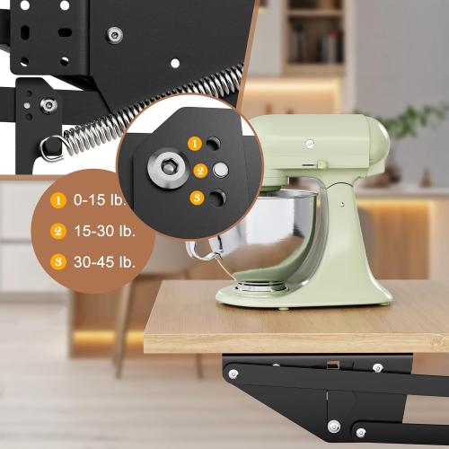 Black 23x12 Mixer Lift for Cabinet, Appliance Lift for Cabinet with Soft-Close Spring-Loaded Locking Mechanism and Mounting Base, Shelf Not Included, Lift Assist for Mixers, Blenders, and More