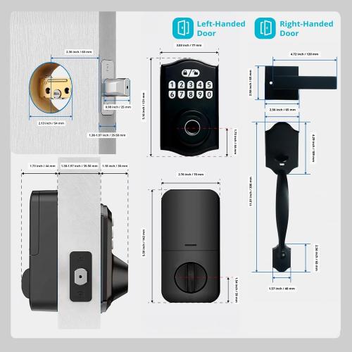 Door Lock with Handle Set Electronic Keypad Deadbolt, One Time Code, Easy Installation