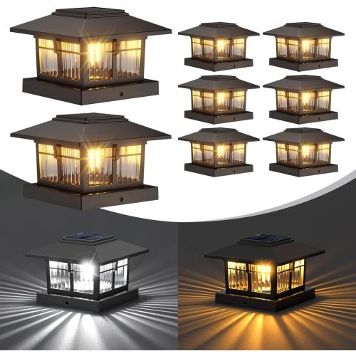 4x4 Solar Post Cap Lights, Classic Black, 8 Pack, Warm & Cool White | Fits 4x4 Wooden and Vinyl Posts,Fence Deck Post Lights,Edison-style bulb