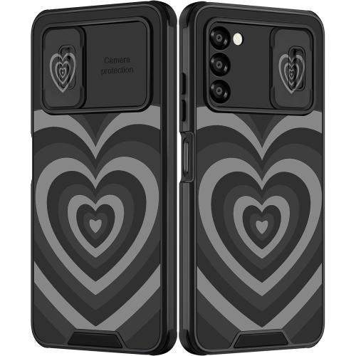 Goocrux for Samsung Galaxy A03S Case Heart for Girls Women Cute Love Hearts Girly Phone Cover Fashion Black Unique Design with Slide Camera Cover Aesthetic Cases for Galaxy A03S 5G 6.5 inch