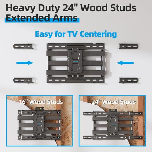 USX STAR Full Motion TV Wall Mount 24 inch Studs for Most 42-86 Inch TVs, Adjustable TV Wall Mount Swivel and Tilt, Loading 110 LBS, Max VESA 600x400mm, Fits 16, 18, 24 Studs