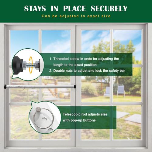 Window Locks & Sliding Door Security Bar, 2 Pack Adjustable Child Safety Lock for Up/Down/Horizontal Windows & Sliding Glass Doors from Inside, for Apartment & Patio (17-50 Inch)